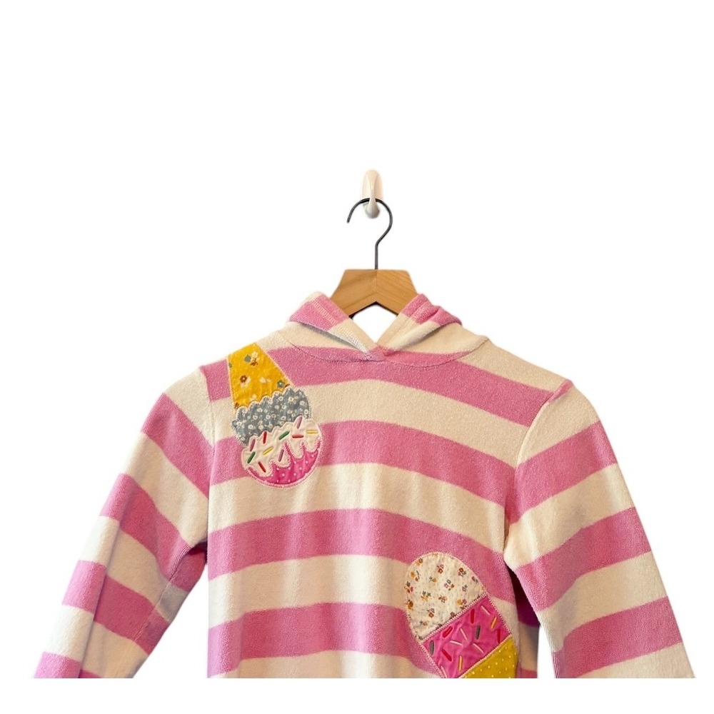 Mini Boden Girls Pink Striped Terry Cloth Ice Cream Cupcake Toweling Hoodie 5-6Y - Picture 2 of 6